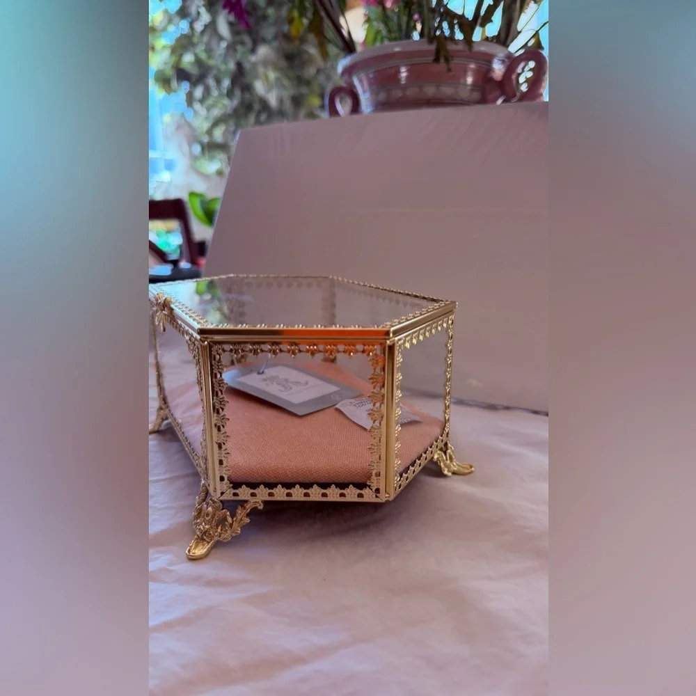 Elegant Gold Glass Jewelry Box antique style